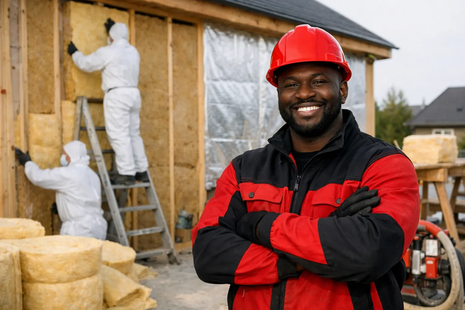 Insulation worker at job site